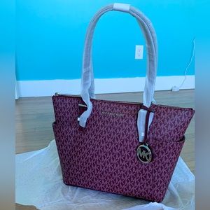 Michael Kors Merlot Signature Jet Set East West Top Zip Tote - new with tags